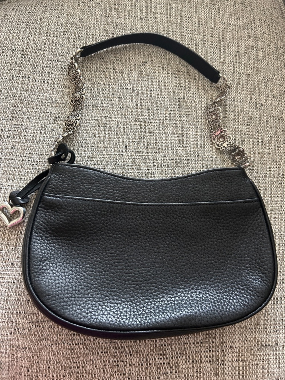 Brighton Black Braided Shoulder Bag with Silver Chain & Heart Charm - Picture 2 of 8